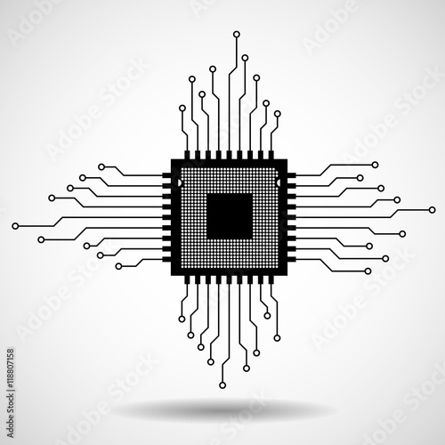 Cpu. Microprocessor. Microchip. Circuit board. Vector illustration. Eps 10