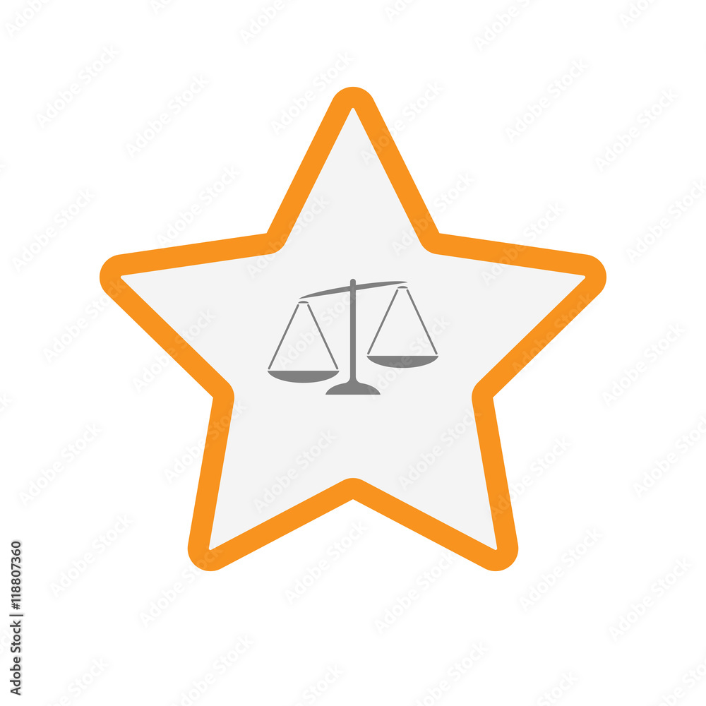 Isolated line art star icon with an unbalanced weight scale Isolated line art star icon with an unbalanced weight scale
