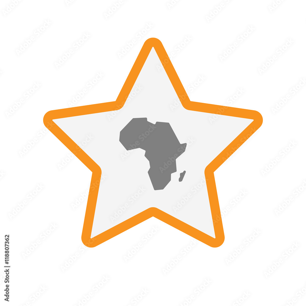 Isolated line art star icon with a map of the african continent Isolated line art star icon with a map of the african continent