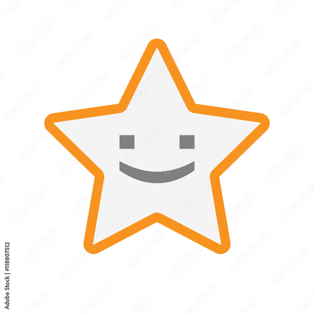 Isolated line art star icon with a smile text face Isolated line art star icon with a smile text face