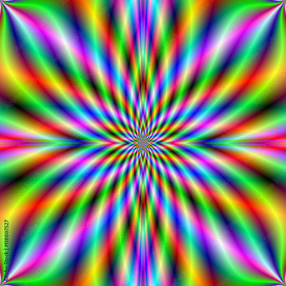 Flaming Neon Star / An abstract fractal image with a neon flaming star design in blue, yellow, green, violet and red. Flaming Neon Star / An abstract fractal image with a neon flaming star design in blue, yellow, green, violet and red.
