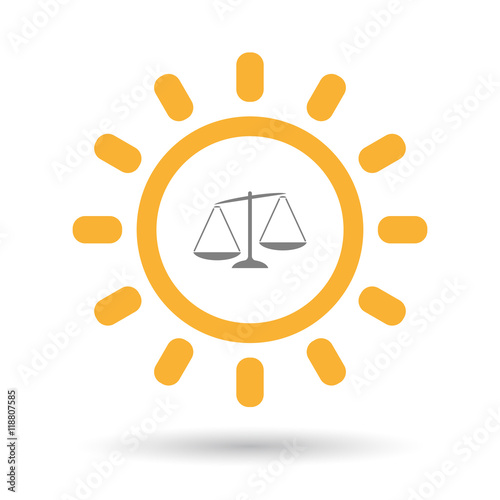 Isolated line art sun icon with  an unbalanced weight scale