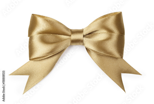 Gold bow isolated on white background photo