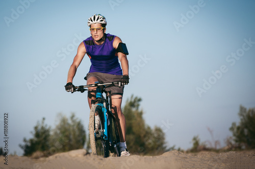 Extreme mountain bike sport man riding outdoors