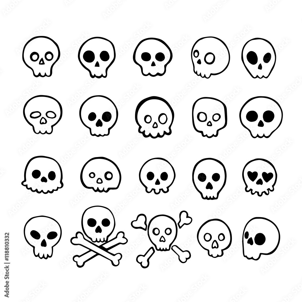 Obraz premium Set of doodle skulls with bones