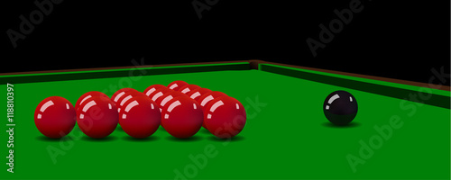Snooker balls on the table.