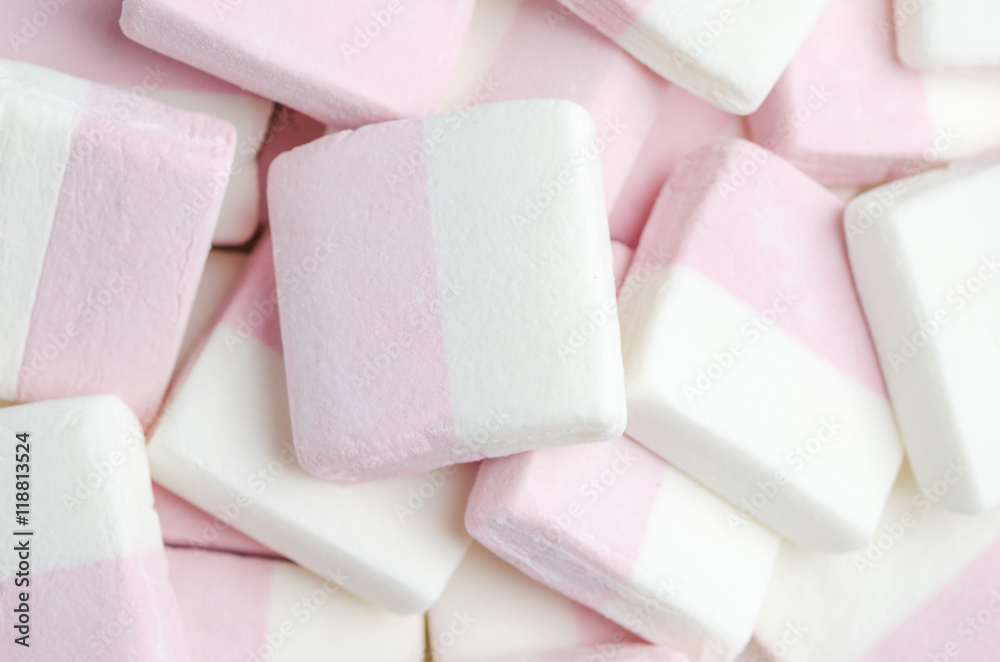 Close up of pink and white marshmallows Close up of pink and white marshmallows