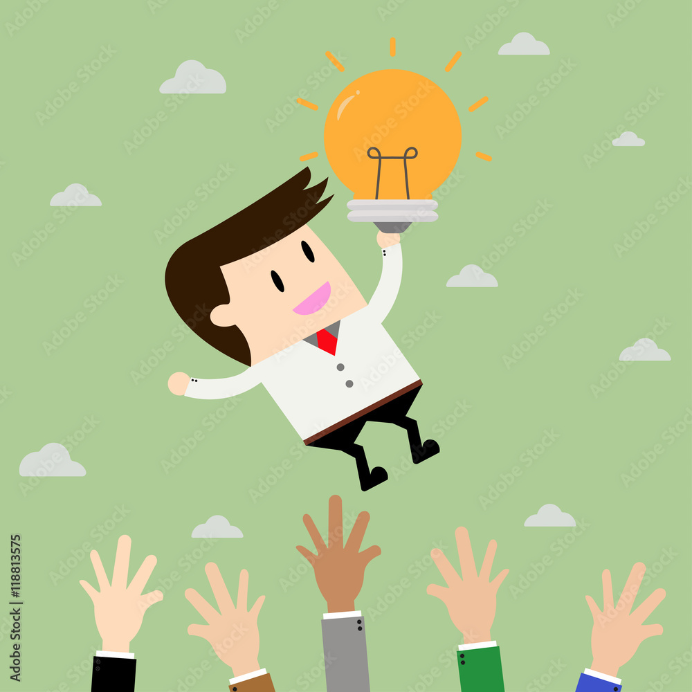 Startup Business. Businessman on blub idea. Flat design business Startup Business. Businessman on blub idea. Flat design business