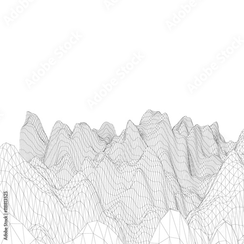 Abstract landscape. Mountain surface. Vector outline illustratio