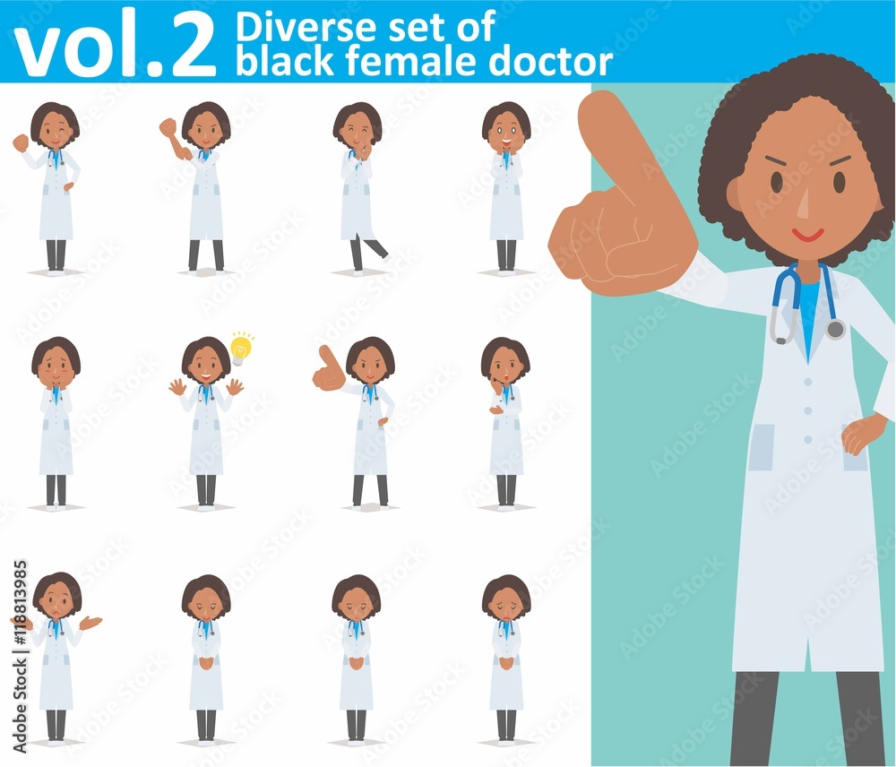 Diverse set of black female doctor on white background , EPS10 vector format vol.2 Diverse set of black female doctor on white background , EPS10 vector format vol.2