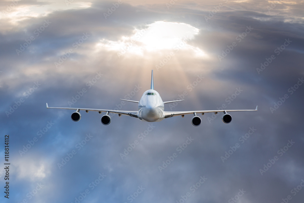 Naklejka premium passenger airplane in the clouds.