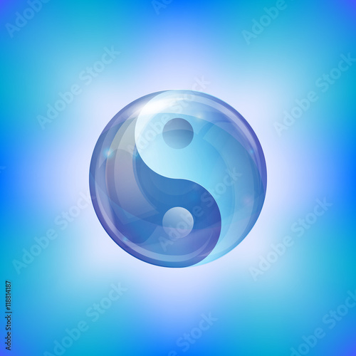 Yin yang bubble on blue