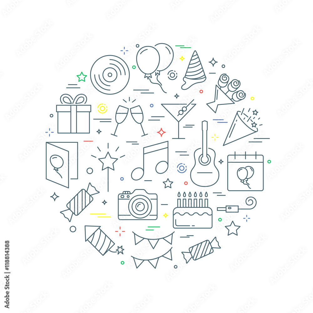 Party and birthday abstract vector illustration line style
