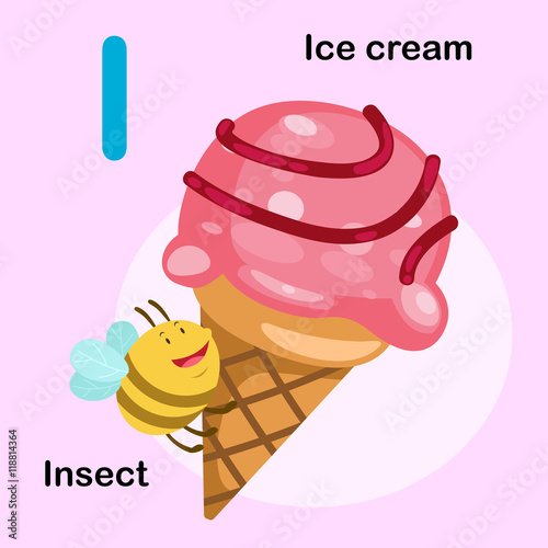 Illustration Isolated Alphabet Letter I-Ice cream,Insect