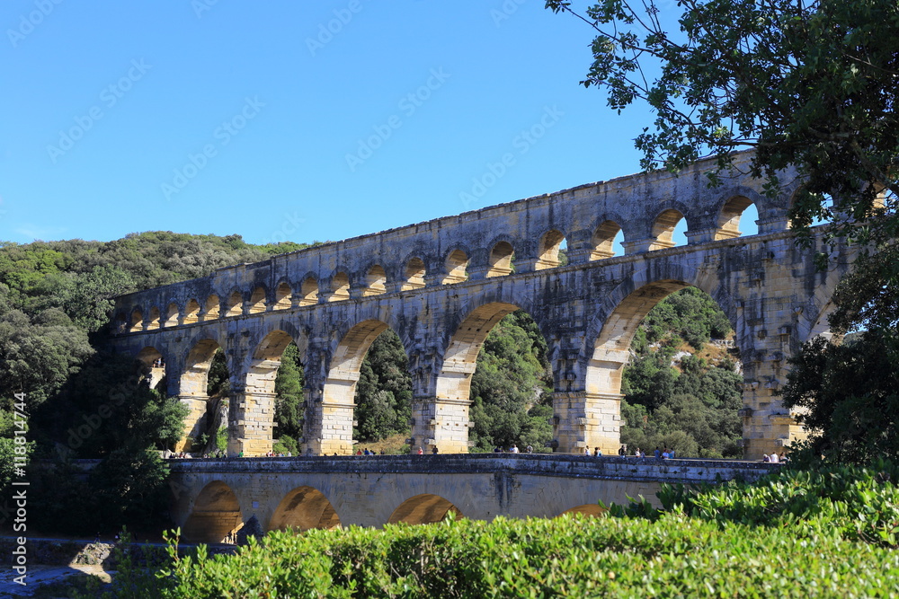 Obraz premium Pont du Gard is an old Roman aqueduct, southern France near Avignon