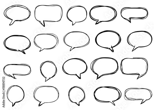 Hand-drawn vector speech bubbles sketchy doodle set