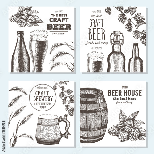 Banner set. Vector illustration in sketch style. Hand drawn beer banners. Line drawing