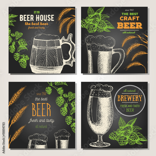 Banner set. Vector illustration in sketch style. Hand drawn beer banners. Line drawing