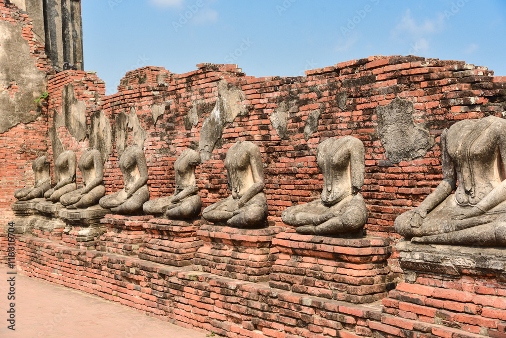 Broken Sitting Buddha Statues in Ayutthaya, Thailand