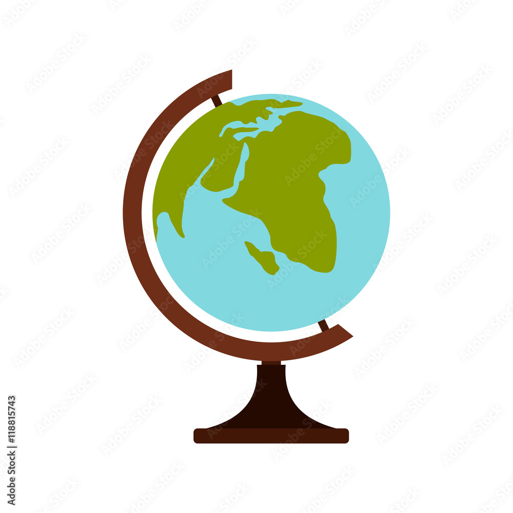 Terrestrial globe icon in flat style on a white background Terrestrial globe icon in flat style on a white background
