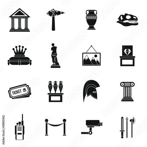 Museum icons set in simple style. Antique and culture symbols set collection vector illustration