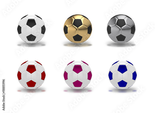 Set of colorful soccer balls isolated on white 3D render