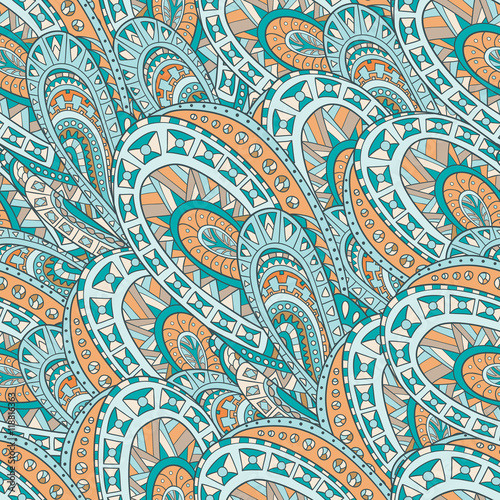 Seamless pattern of hand-drawn and colored abstract elements. Vector graphics . Abstract zentangle seamless .