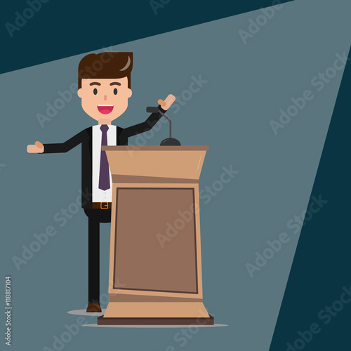 Vector of Businessman talking on podium