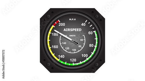 Aircraft airspeed indicator showing increasing and decreasing speed
