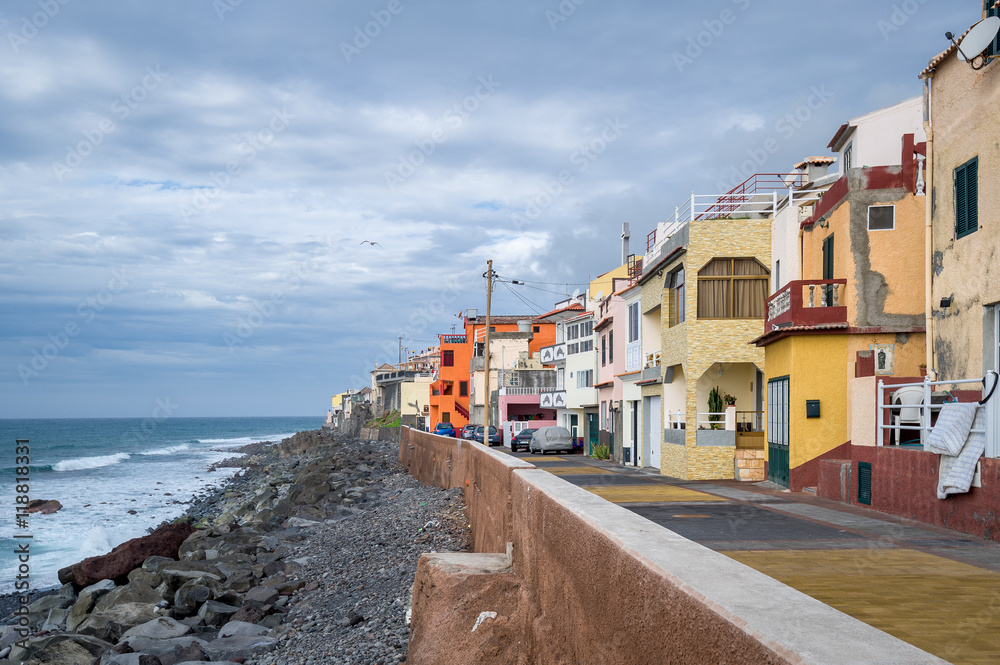 Colorful houses at Paul do Mar, Madeira island coast.