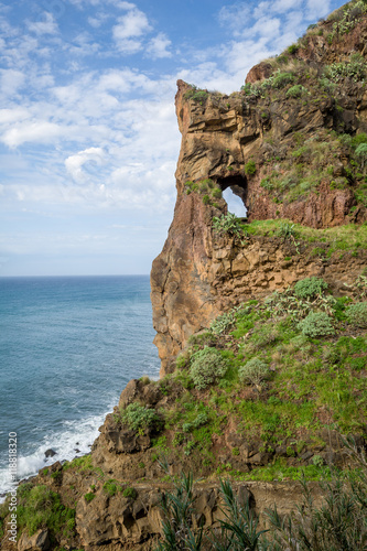 Madeira island south shore mountains and cave in the rocks.