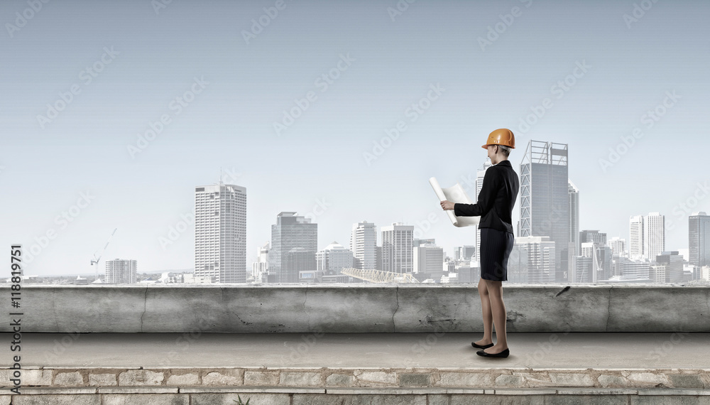 Elegant woman engineer . Mixed media Elegant woman engineer . Mixed media