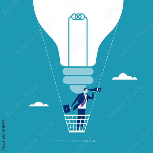 Big Idea. Businessman flying in a hot air balloon. Concept illustration
 photo