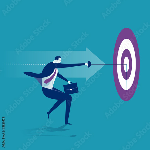 Hit. Businessman hitting the bull‘s-eye. Concept business illustration.
