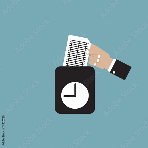 Worker Using Punch Card For Time Check Vector Illustration