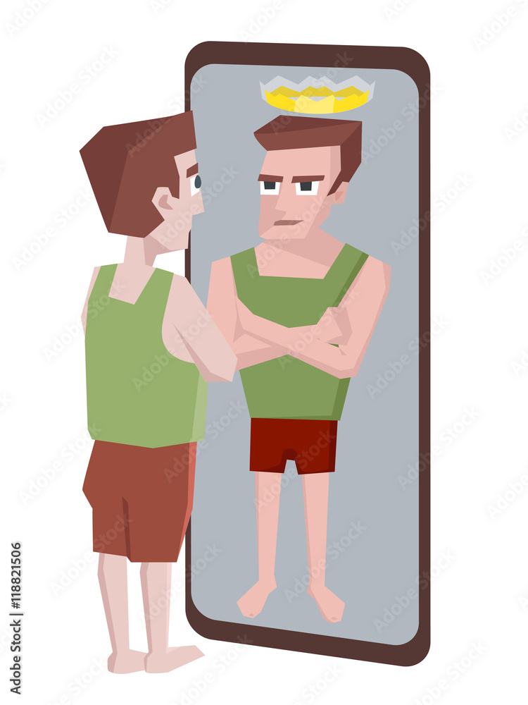 man with megalomania looking into the mirror