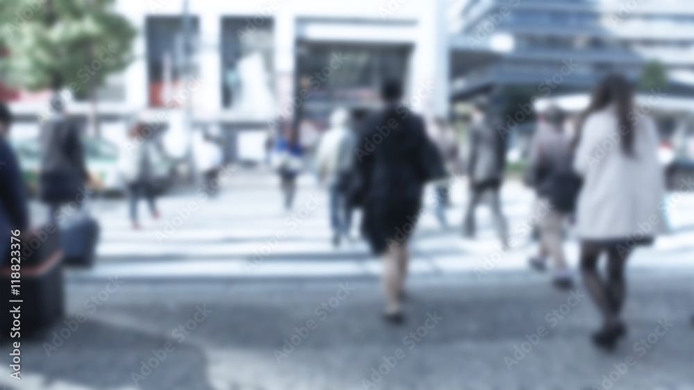 Blurred image of Business people walking on street, Abstract blu
