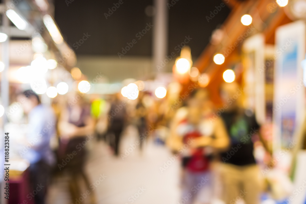 Blurred image of street market, split retro tone color effected