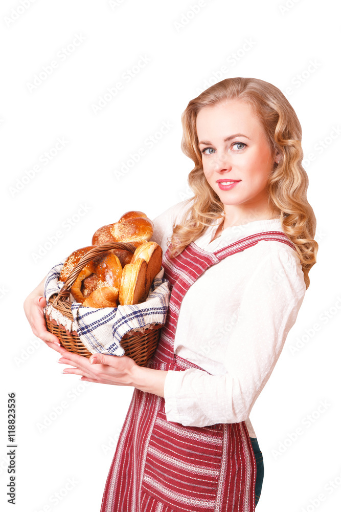 Portrait of cute smiling woman with pastries in her hands Portrait of cute smiling woman with pastries in her hands