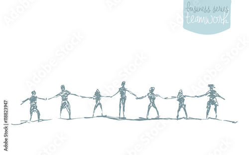 People hold handsspirit togetherness vector drawn.