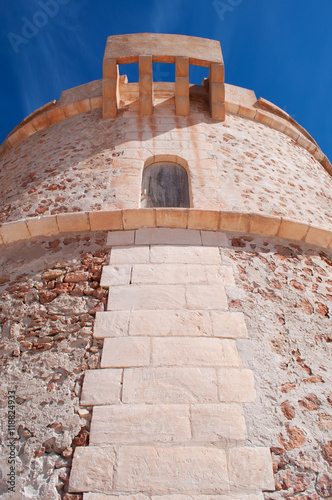 Formentera, Isole Baleari: vista della Torre de sa Punta Prima, la torre di guardia del XVII secolo, l'11 settembre 2010 photo