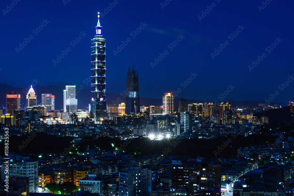 Beautiful city skyline and night lights of Taipei, Taiwan