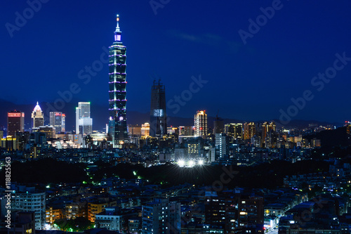 Beautiful city skyline and night lights of Taipei, Taiwan