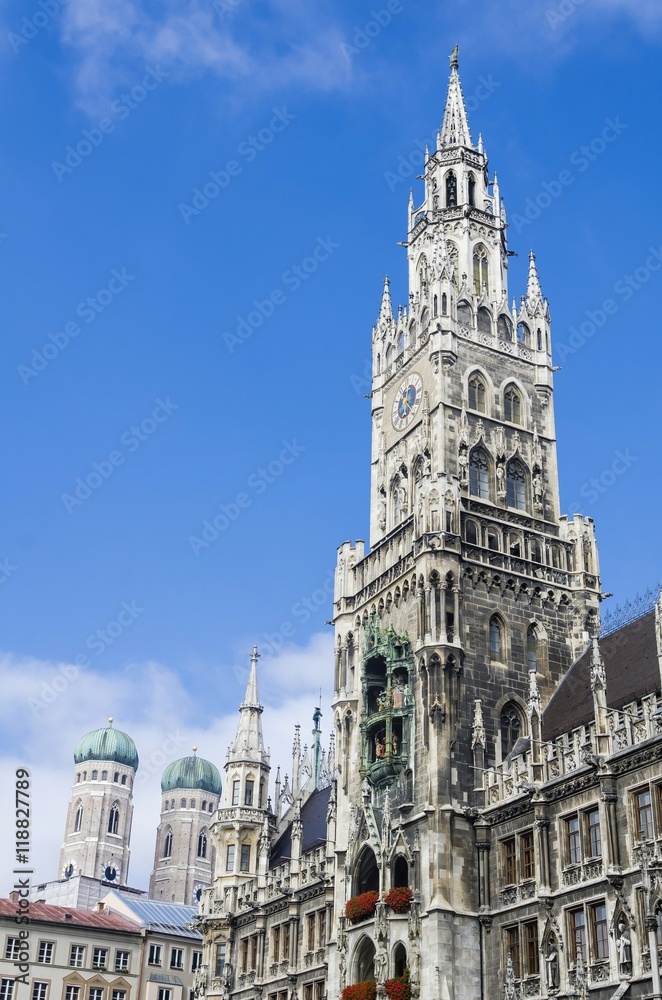 View of the Marienplatz and the new city hall, Munich, Bavaria, Germany