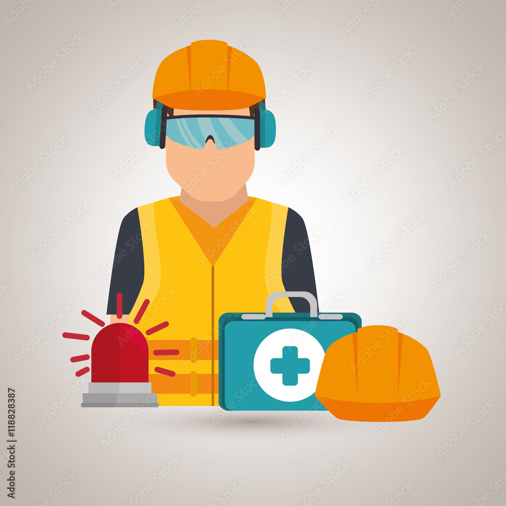 worker kit aid helmet icon vector illustration design