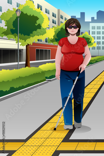 Blind People Walking on Sidewalk