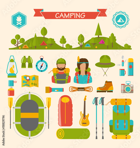 Set of Camping and Hiking Equipment
