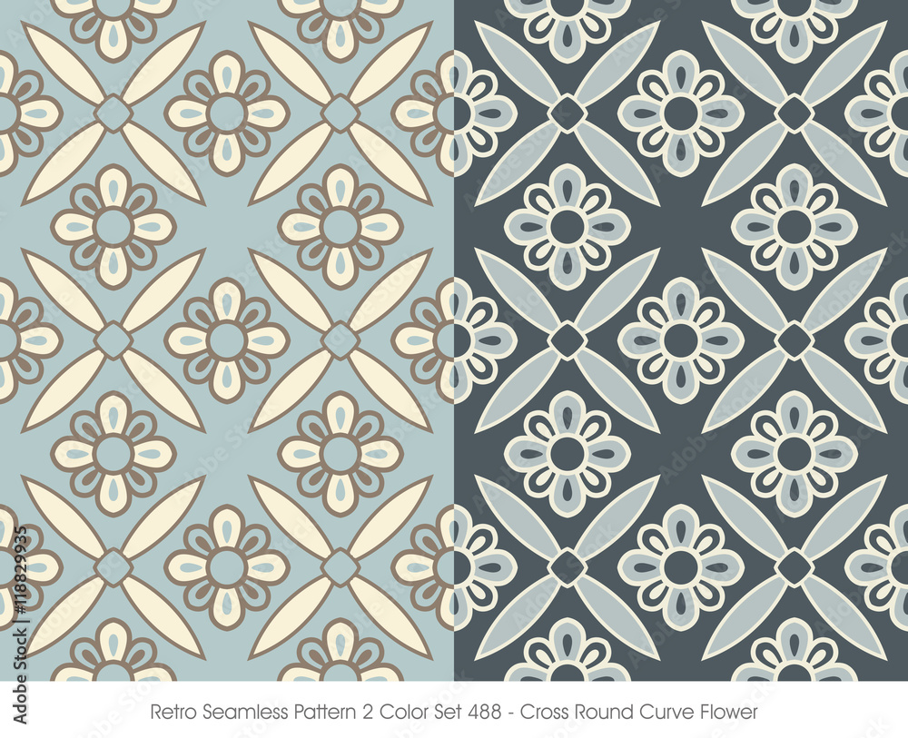 Fototapeta premium Retro Seamless Pattern 2 Color Set_488 Cross Round Curve Flower