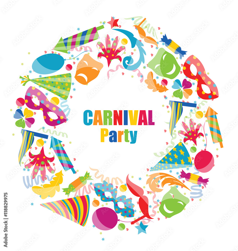 Naklejka premium Frame Celebration background with carnival stickers and objects