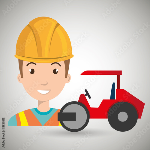 worker steamroller construction vector illustration design eps 10